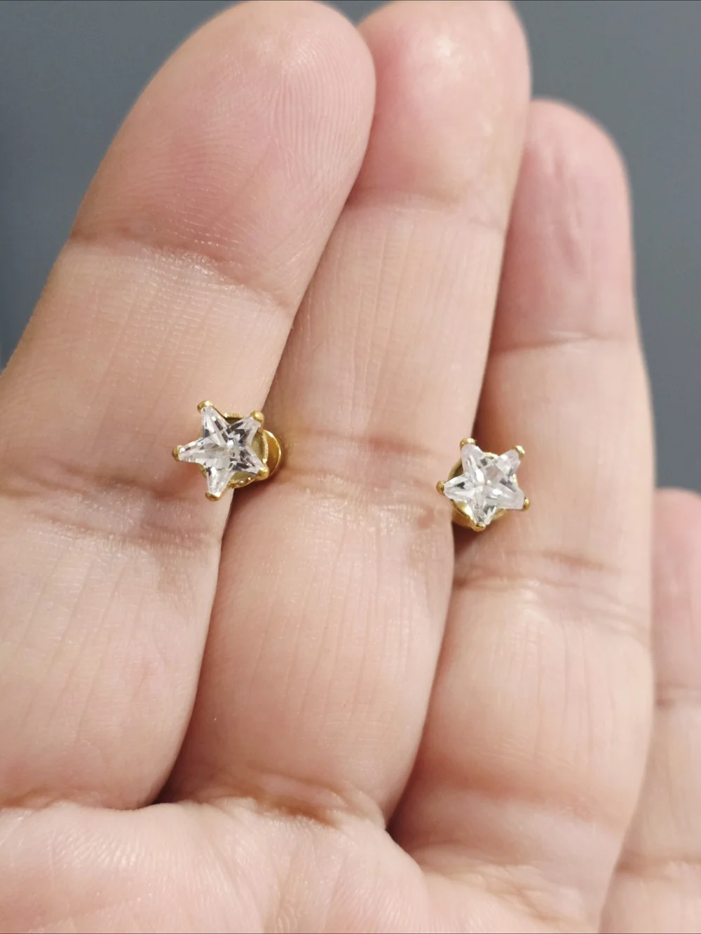 18k  Gold Plated Kids Gold Star Crystal Stud Earrings - Clear